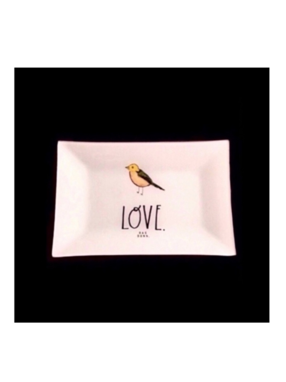 Rae Dunn LOVE Glass Accent Tray with Bird Graphic